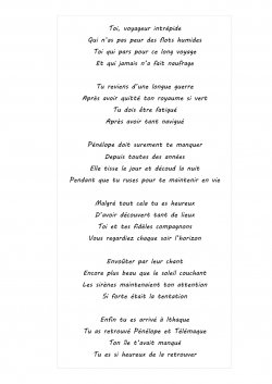 Thme 6 : Heureux qui comme Ulysse a fait un beau voyage
Laurate du concours 6 : Jeanne Beedassee